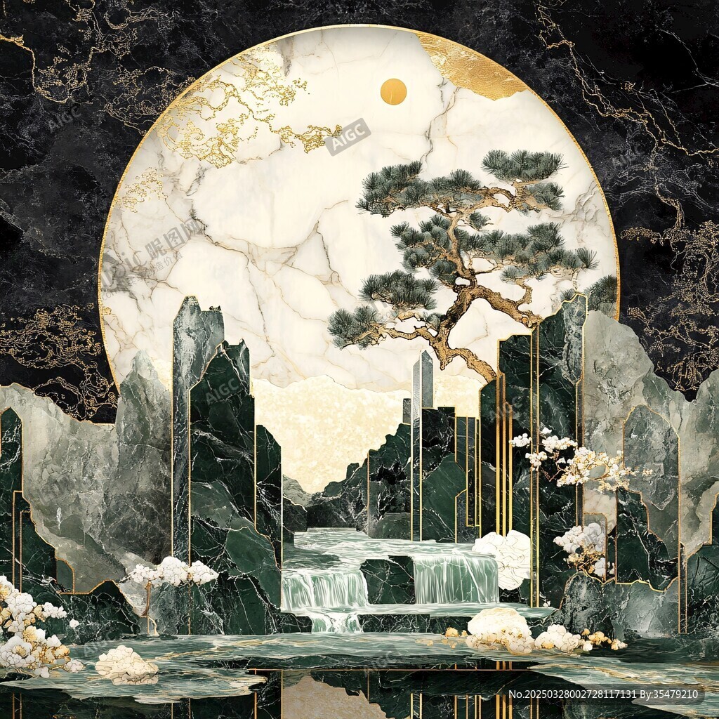 中式山水意境大理石藝術(shù)圖景