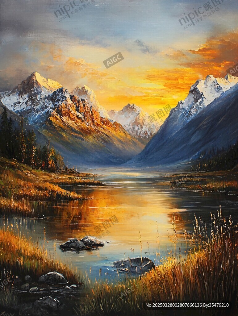 日落時(shí)分的壯麗山水景觀