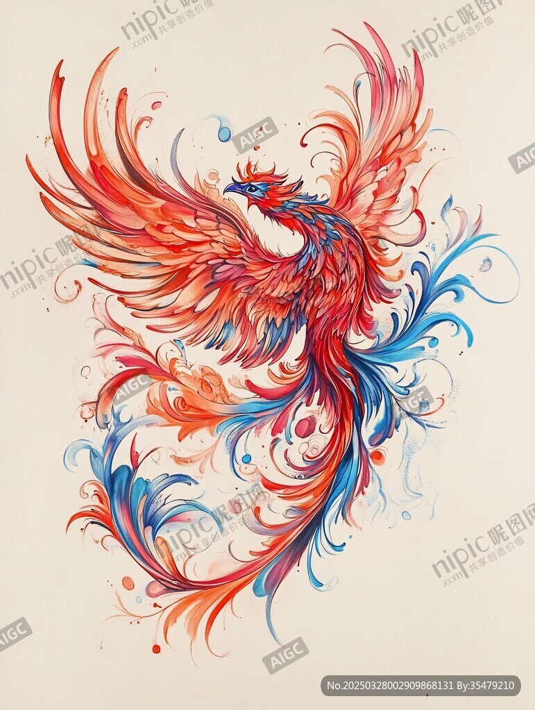 炫彩鳳凰圖案藝術插畫