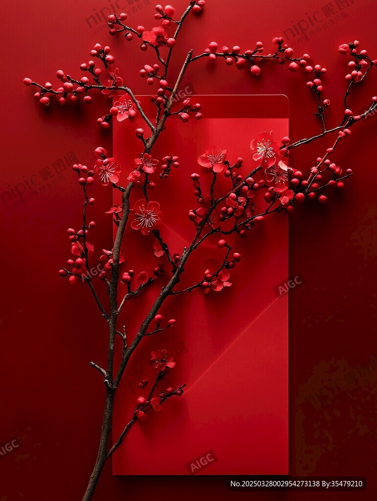 紅梅映紅包 新春好兆頭