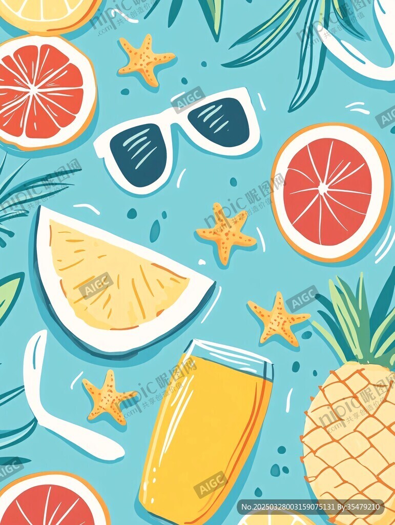 夏日清涼水果與度假元素