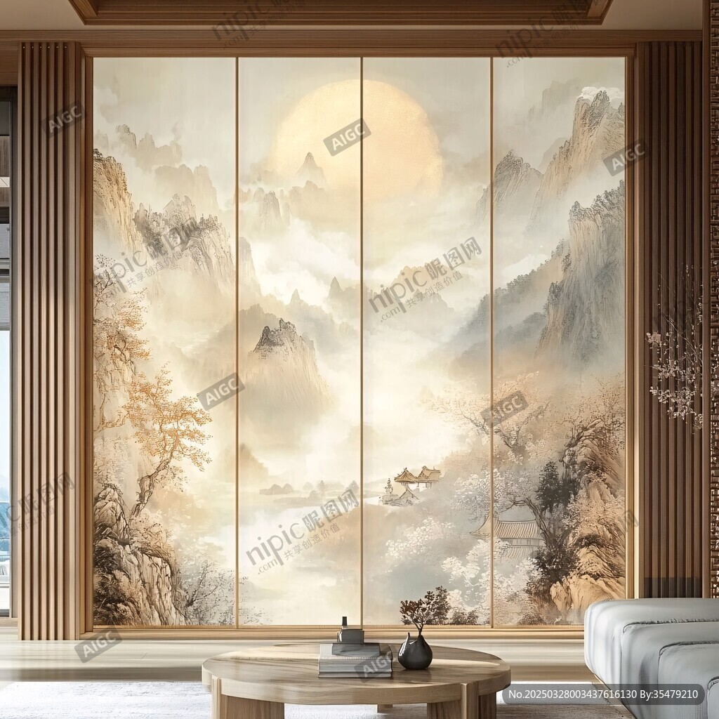 中式山水屏風(fēng) 雅致客廳景致