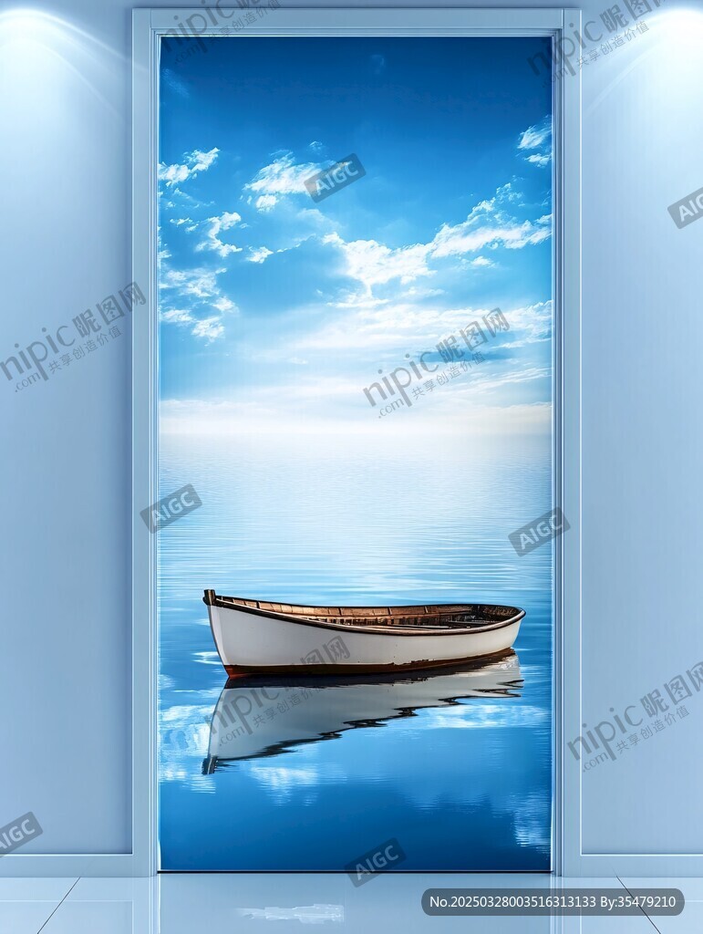 夢(mèng)幻海上孤舟門貼畫面