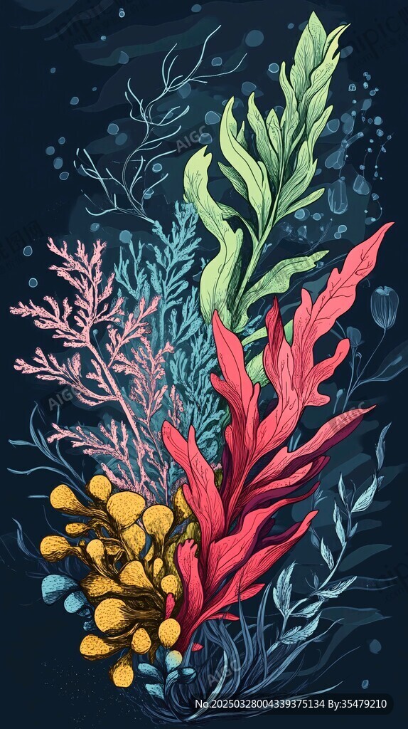 海底多彩海藻插畫