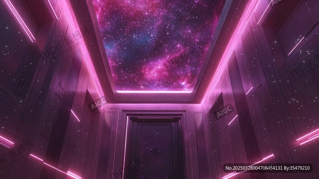 夢幻紫星空走廊科幻場景