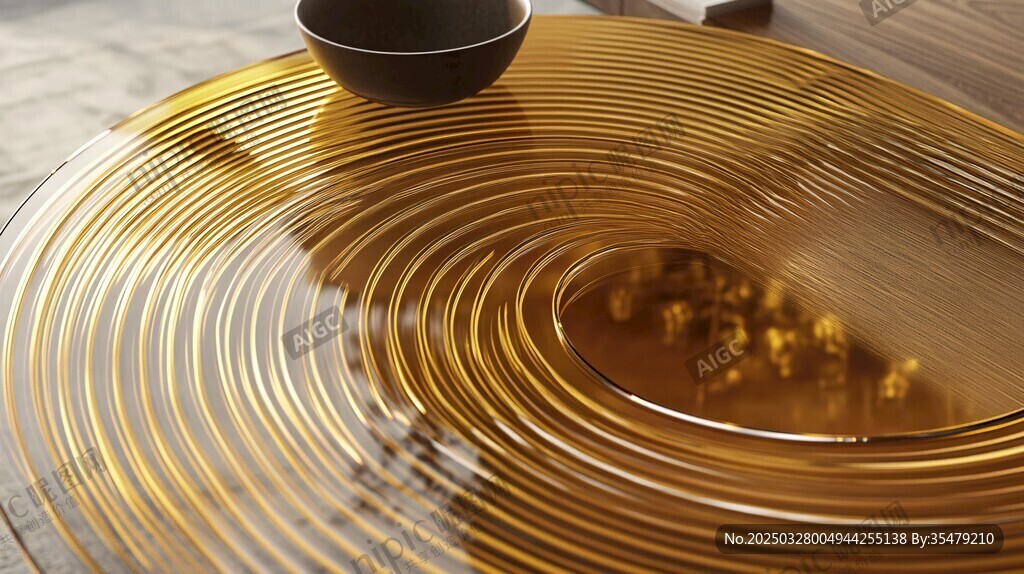 金色漣漪茶盤上的茶具
