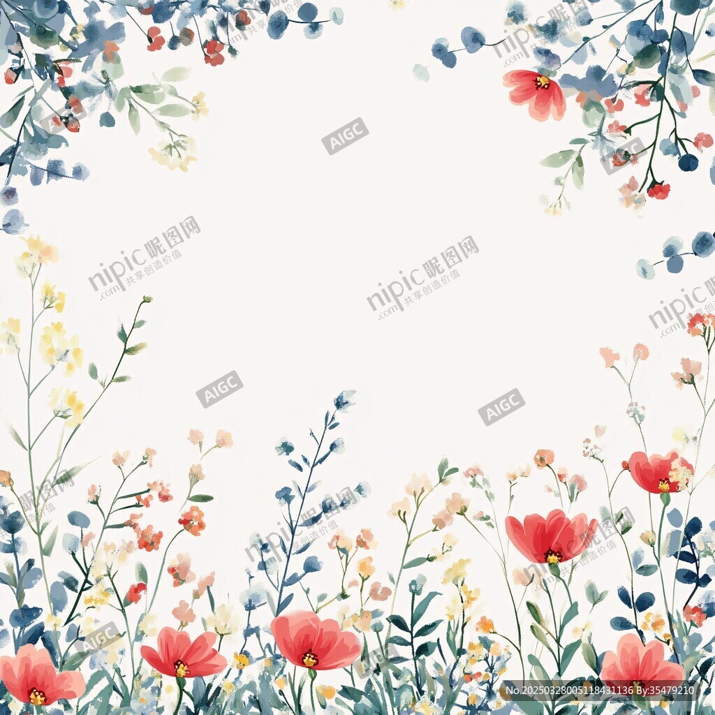 水彩花卉邊框插畫(huà)背景圖