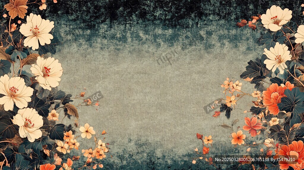 中式花卉復(fù)古風(fēng)背景圖