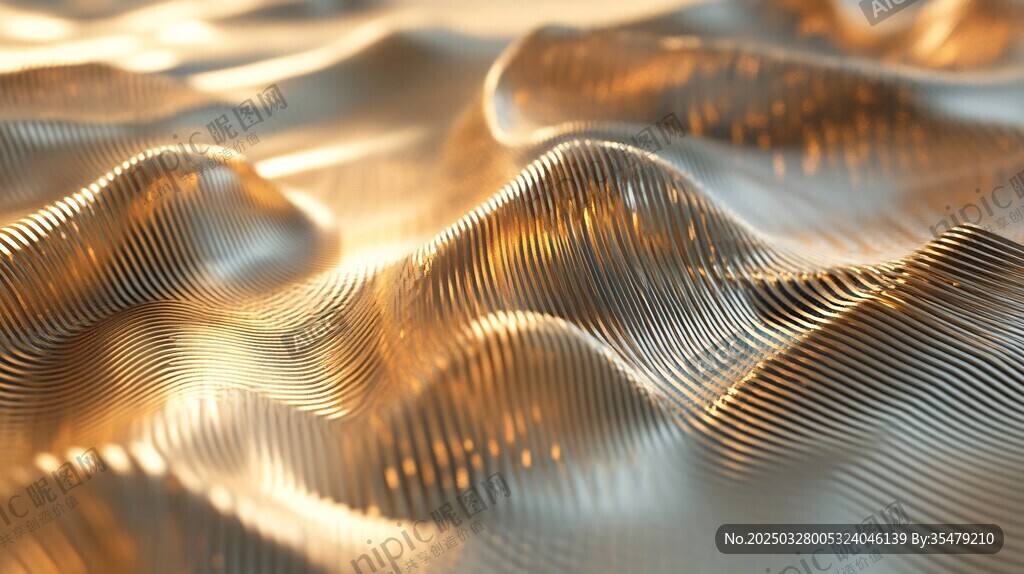 金色波浪紋理 3D 抽象背景