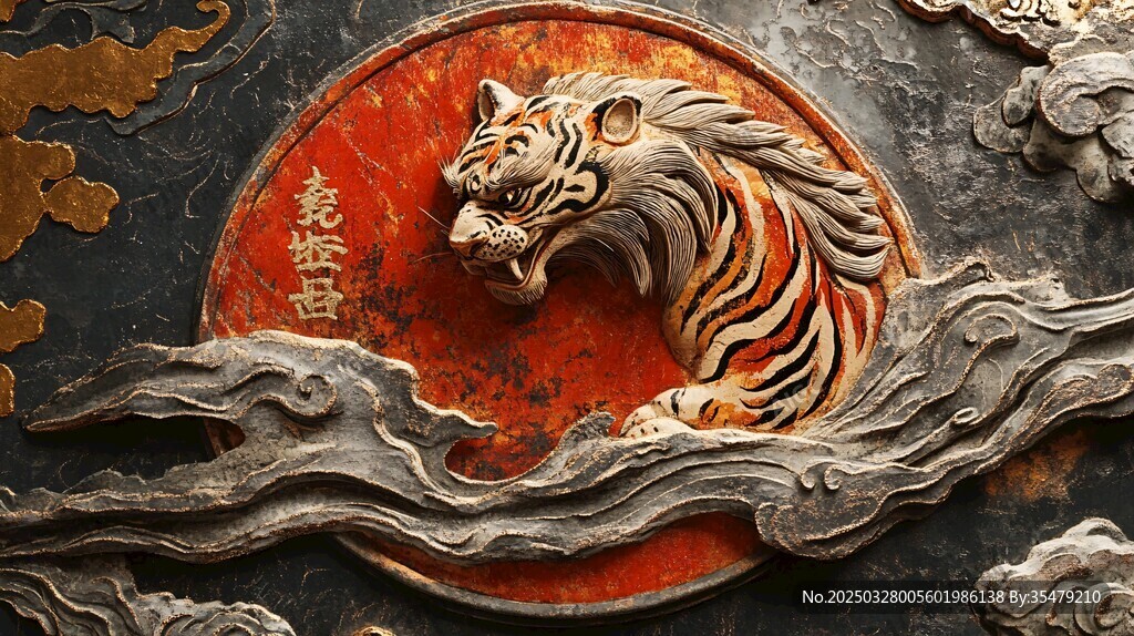 中式猛虎浮雕藝術作品