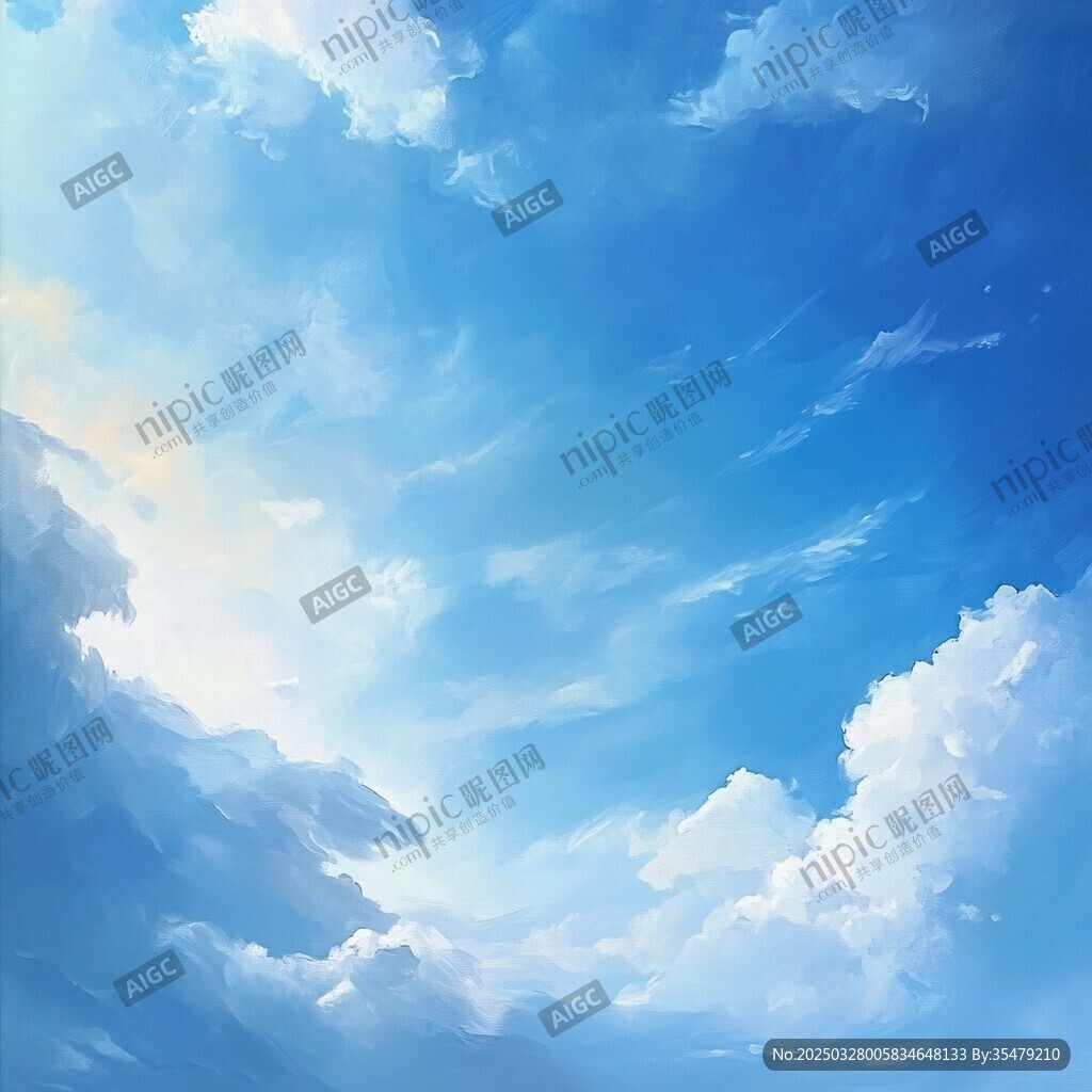 夢(mèng)幻藍(lán)天云朵繪畫場(chǎng)景