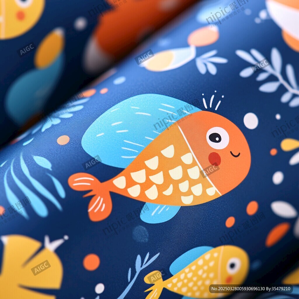 海洋風卡通魚圖案包裝紙
