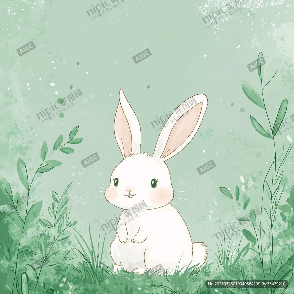 草地上的可愛(ài)白兔