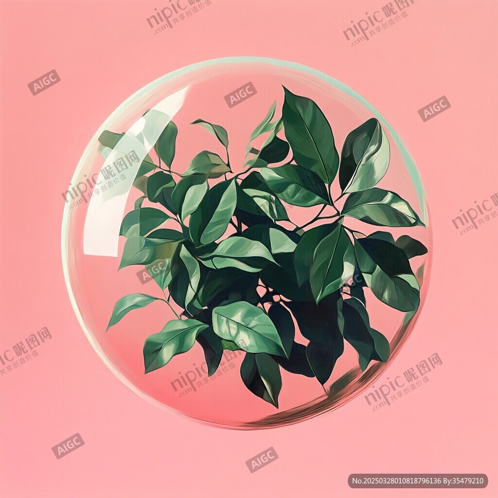 粉色背景中球體內的綠植