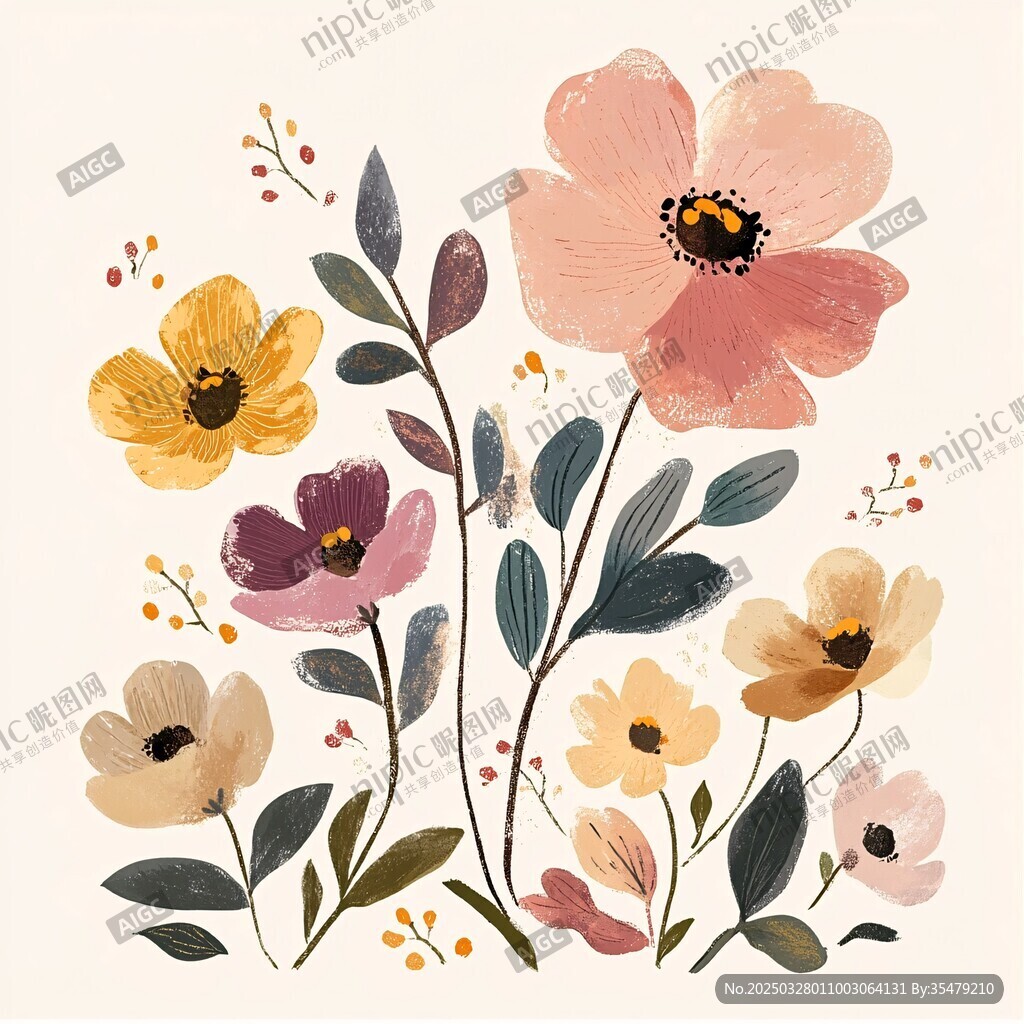 手繪多彩花卉插畫作品