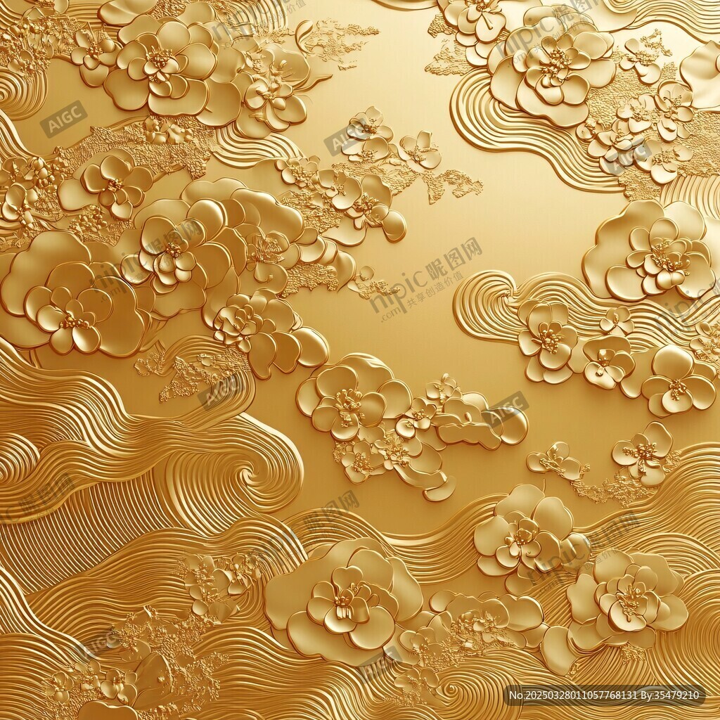 金色浮雕花卉云紋背景圖