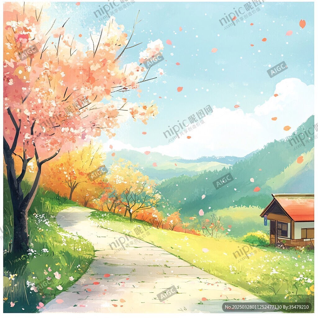 春日小徑旁的爛漫櫻花景