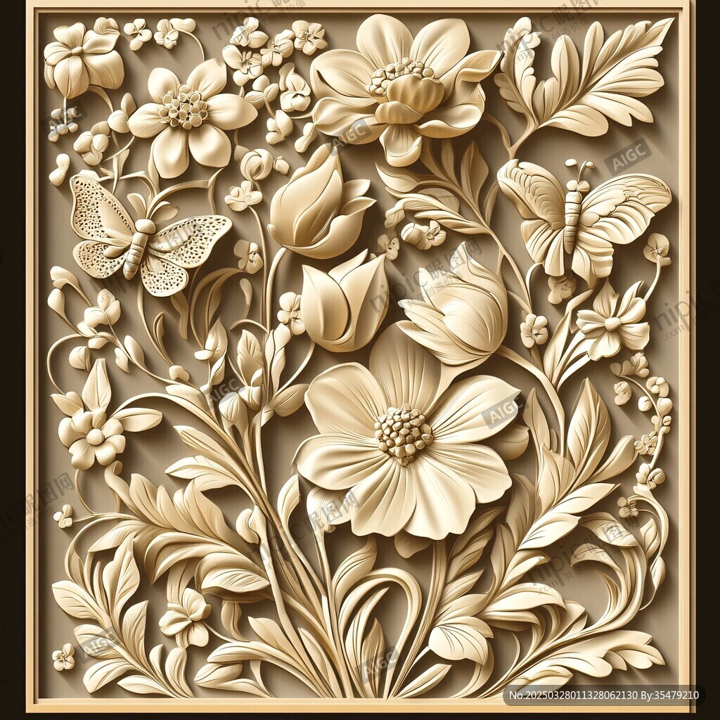 花卉蝴蝶木雕藝術(shù)作品