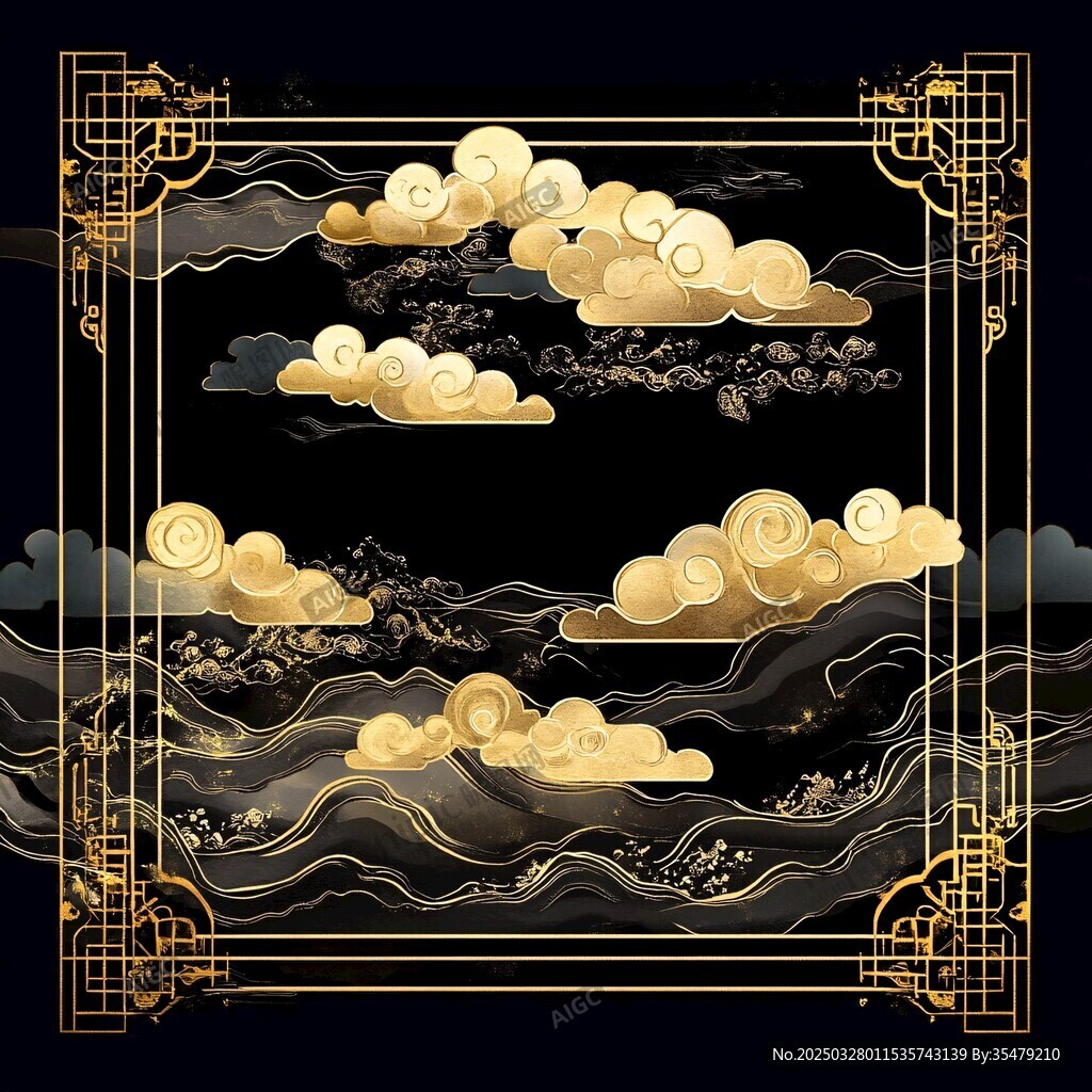 黑金中式云紋裝飾圖案