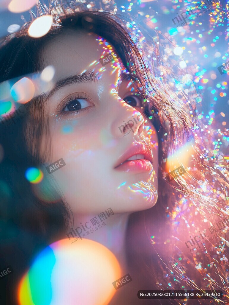夢幻光影下的美麗少女