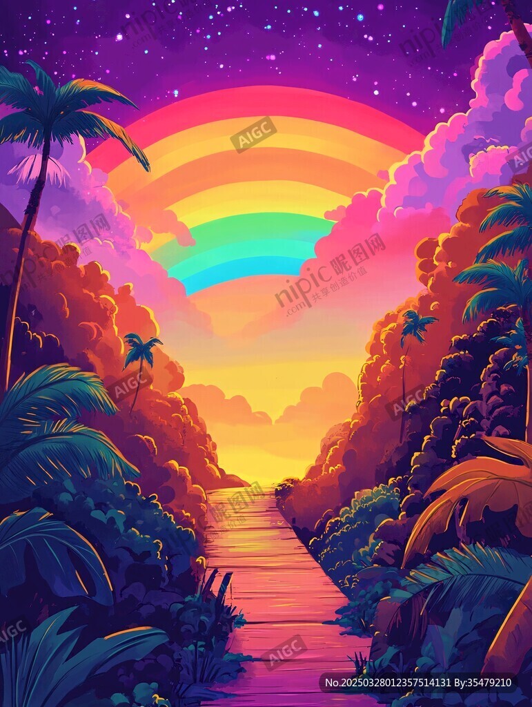 夢幻彩虹下的熱帶小徑