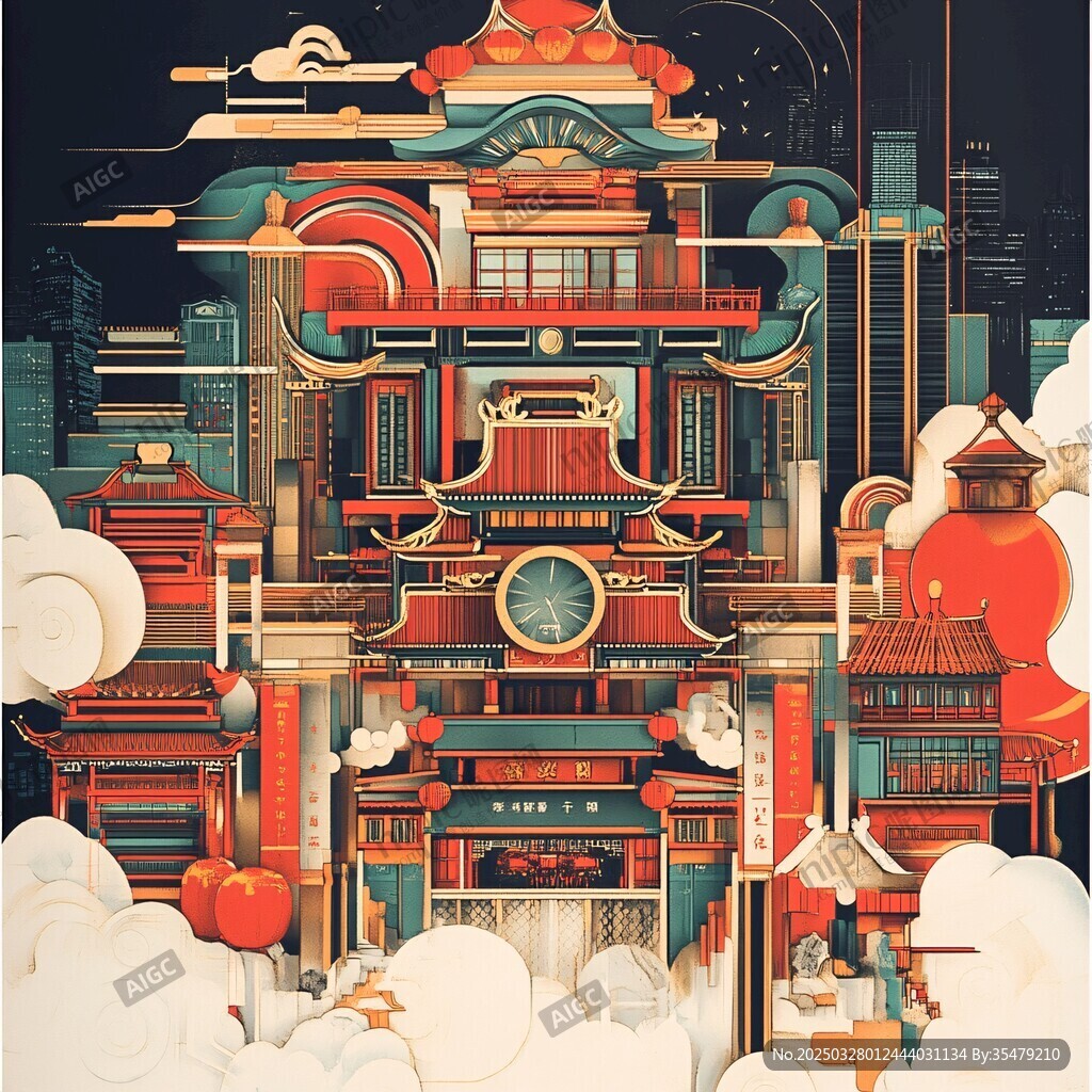 中式奇幻建筑夜景