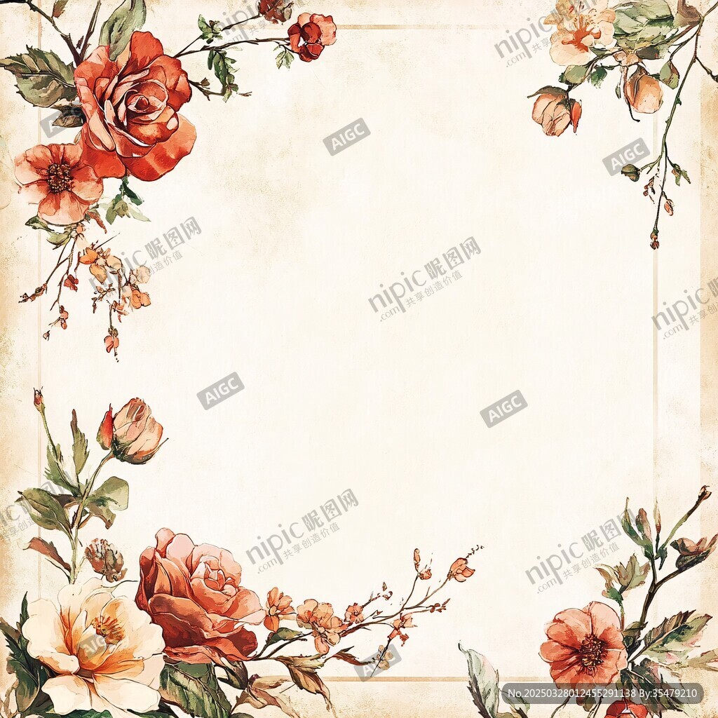復(fù)古花卉邊框背景圖