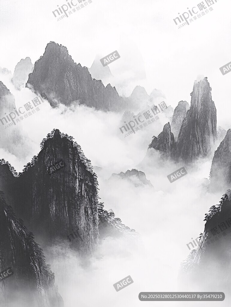 水墨山水間的云霧奇峰