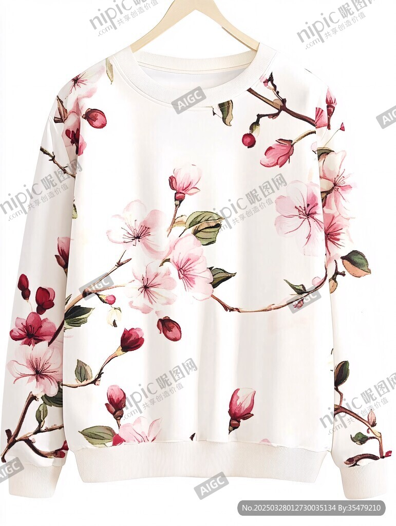 花卉印花女士白色衛(wèi)衣