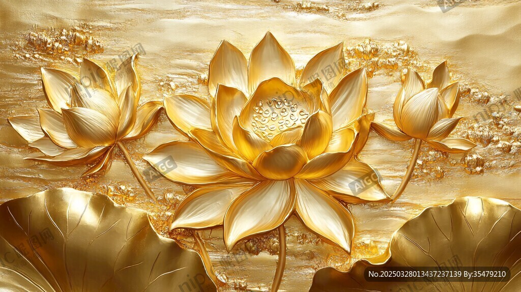 金色浮雕蓮花藝術圖景