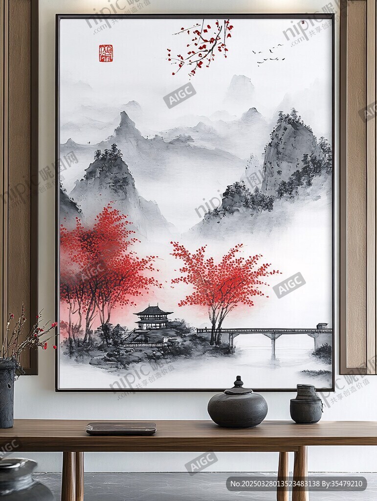 中式水墨山水裝飾畫意境美