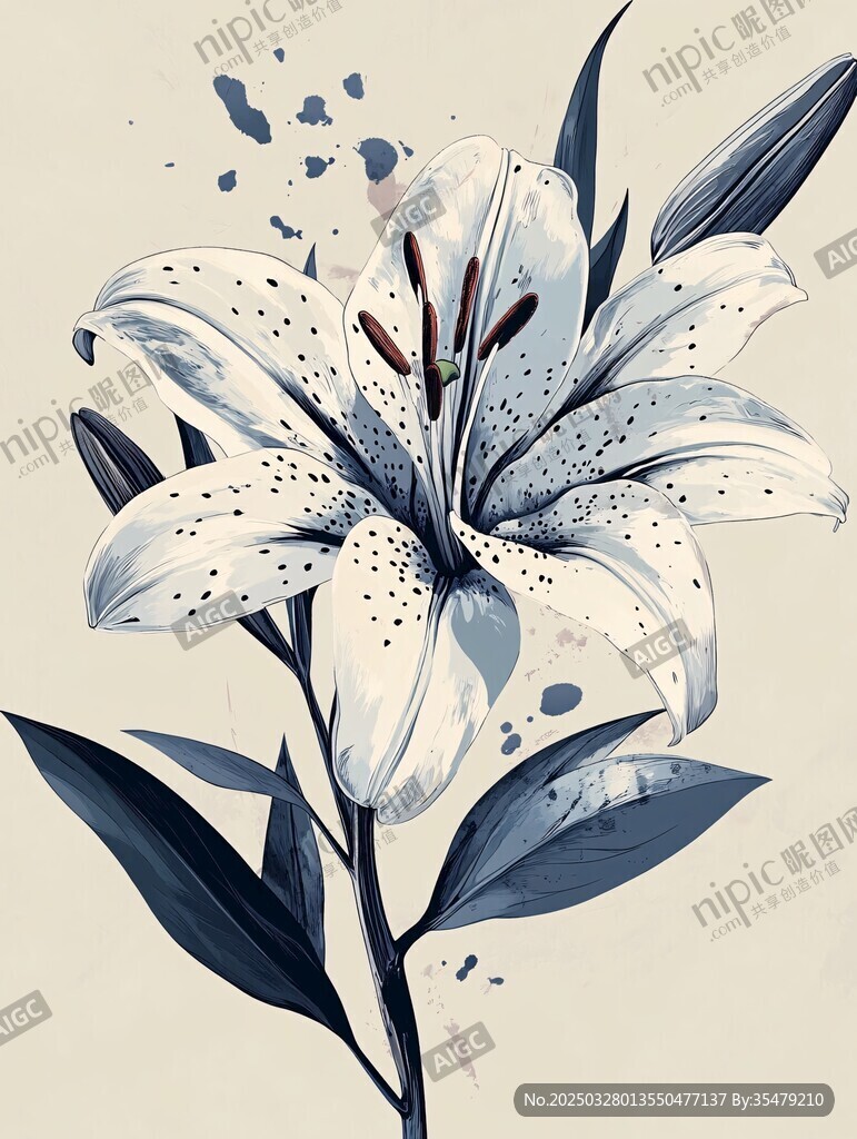 水墨風(fēng)百合花插畫(huà)