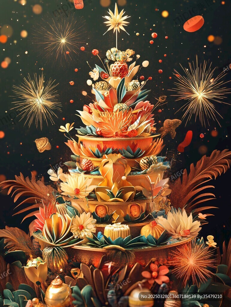 夢(mèng)幻花卉圣誕樹璀璨煙火