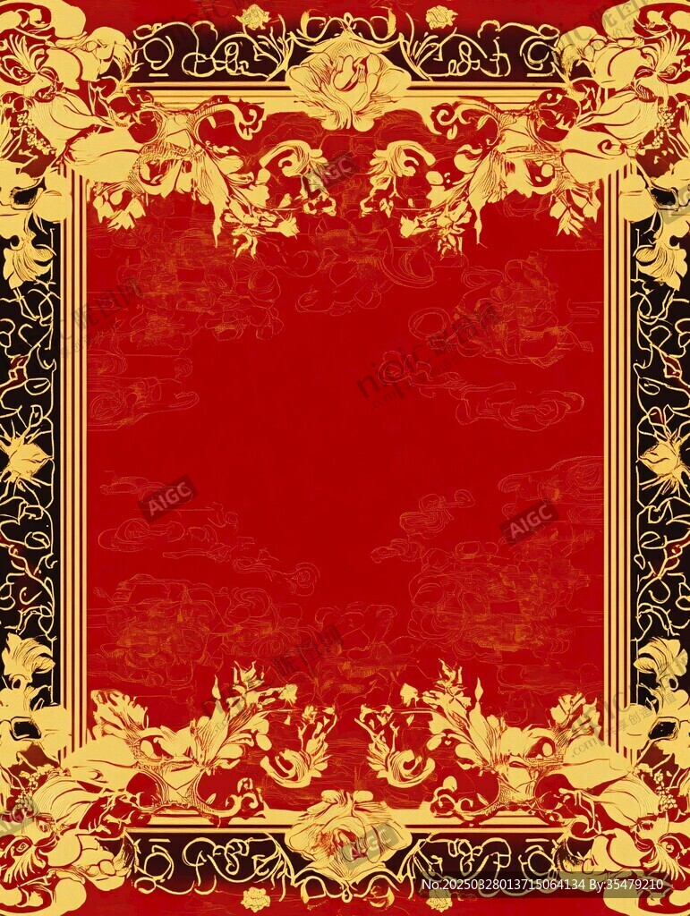 中式紅金華麗邊框圖案