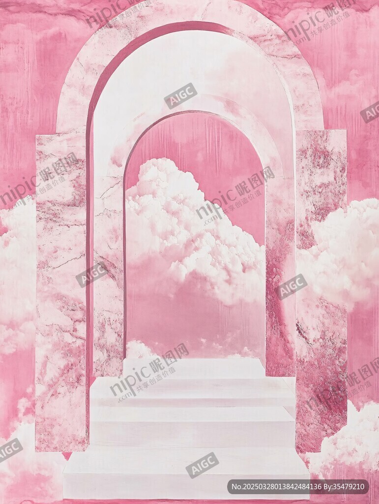 夢(mèng)幻粉色拱門云端場景