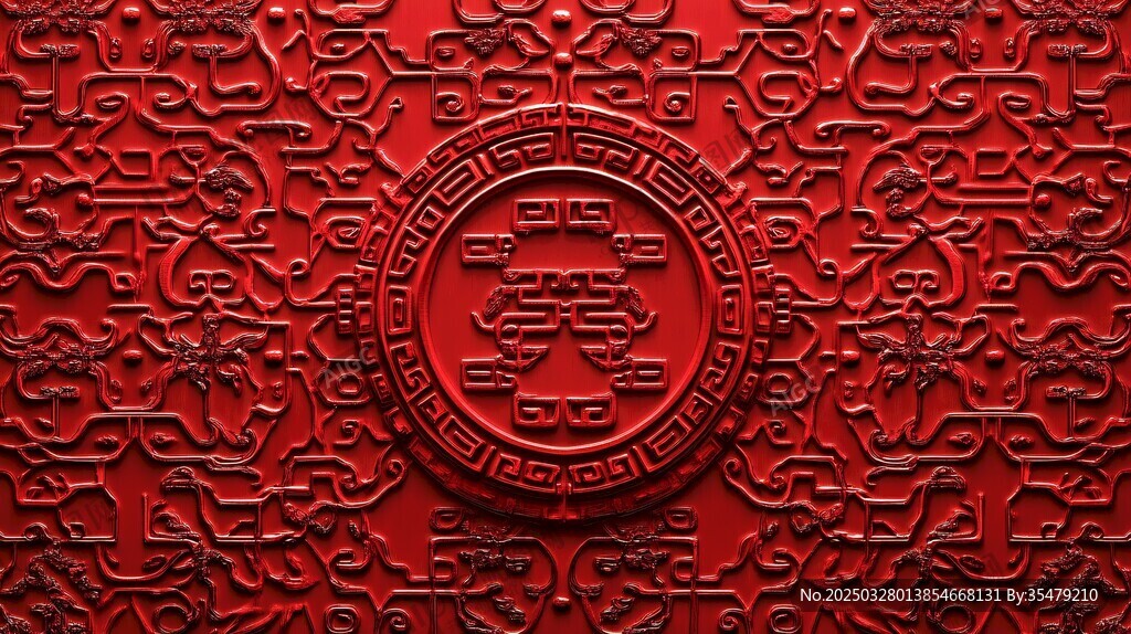 中式紅雕紋理裝飾圖案