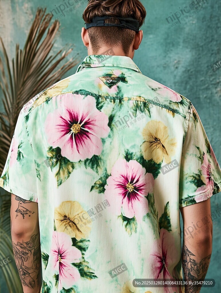 男士穿印花短袖背影 男士穿印花短袖背影
