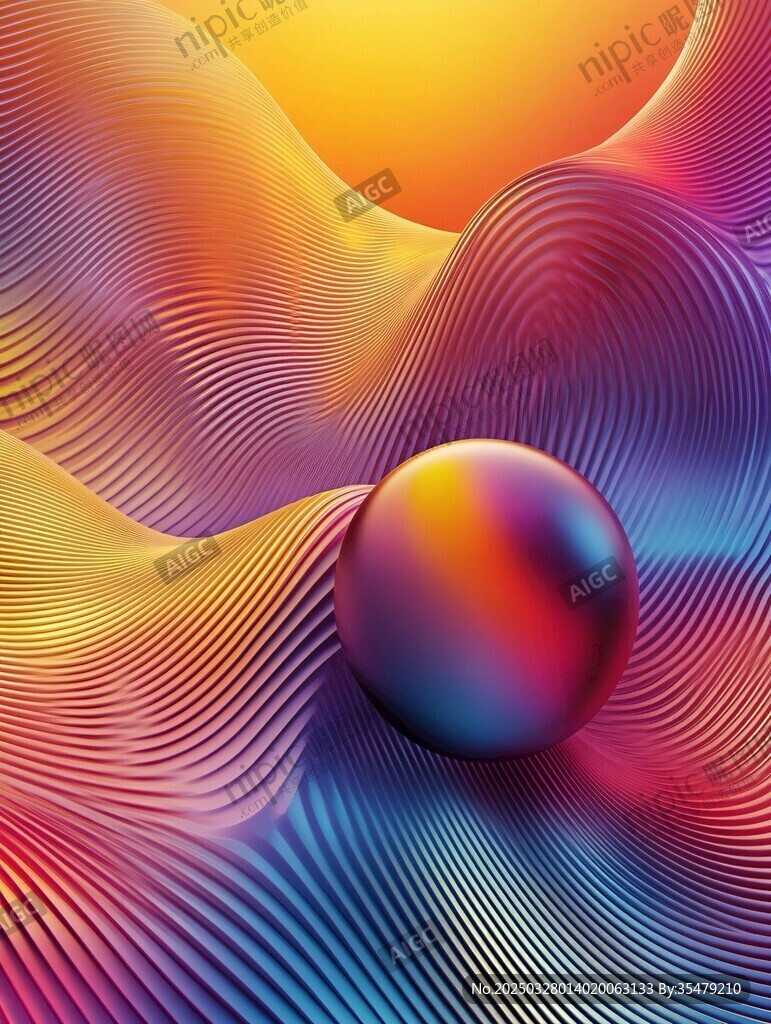 絢麗波紋中的多彩球體