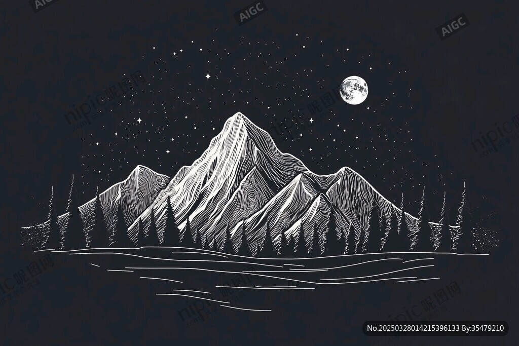 月夜群山風景圖