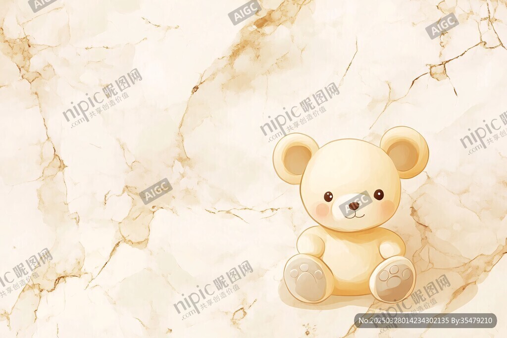 可愛小熊坐于大理石背景