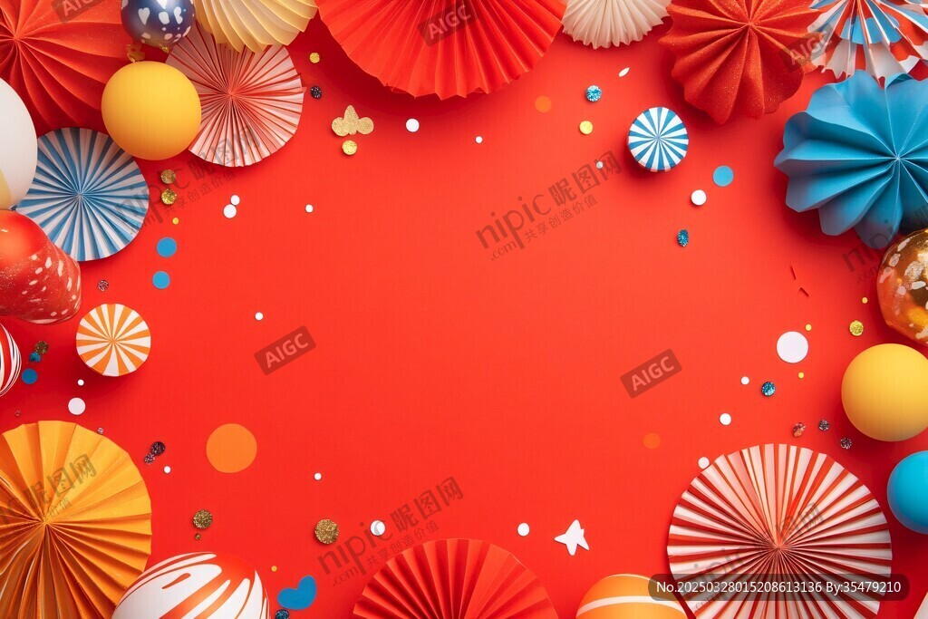 紅色背景的多彩節慶裝飾
