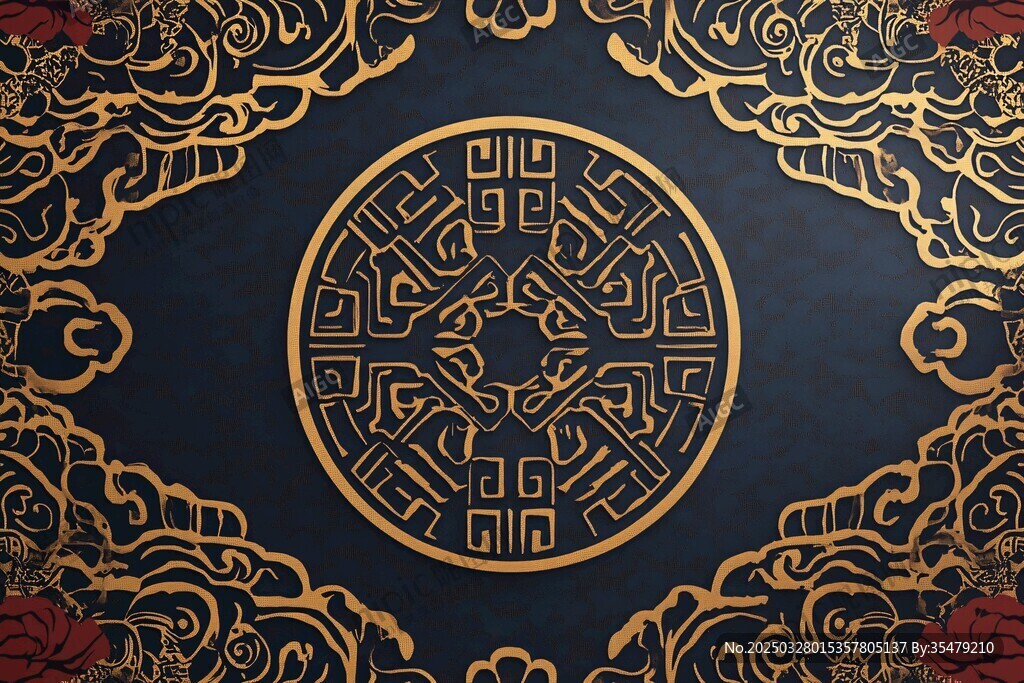 中式傳統(tǒng)金色花紋裝飾圖案