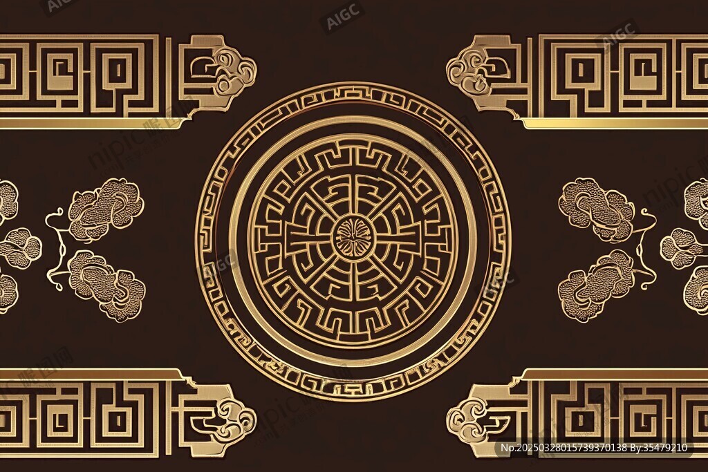 中式古典金色花紋裝飾圖案
