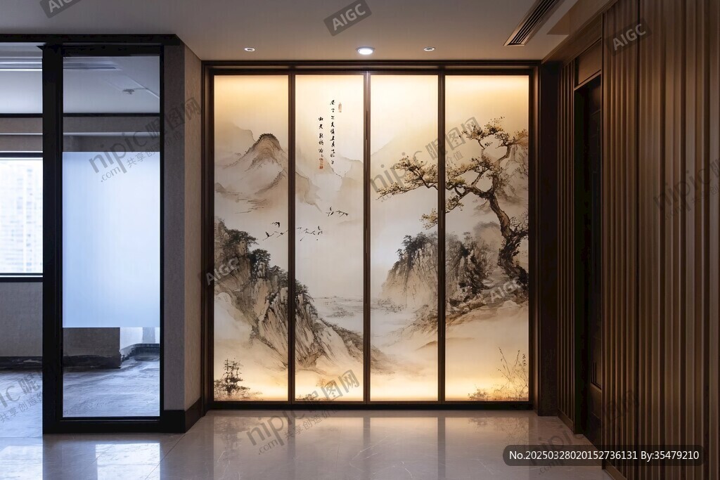中式山水屏風(fēng)玄關(guān)設(shè)計(jì)
