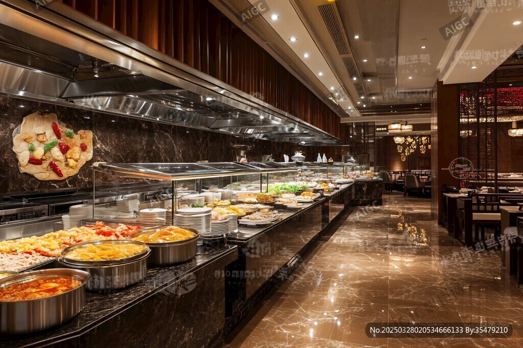 豪華自助餐廳美食陳列景觀
