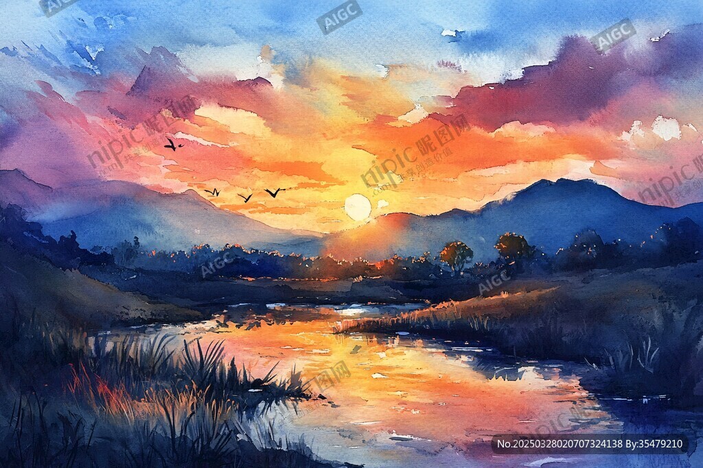 夕陽(yáng)下的山水詩(shī)意畫卷