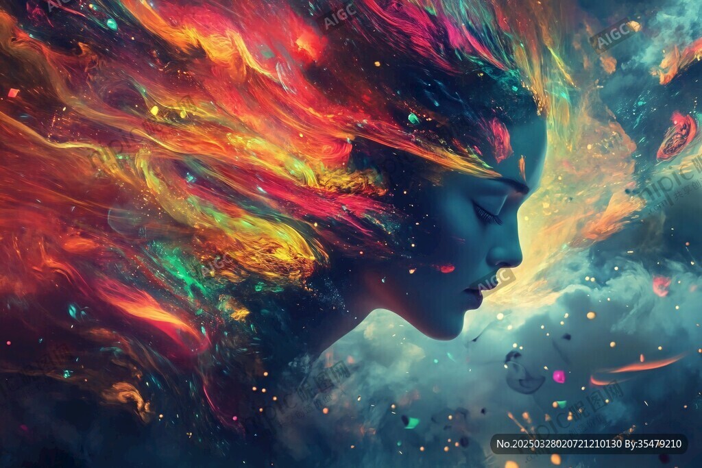 夢幻色彩的靈動女性側(cè)影