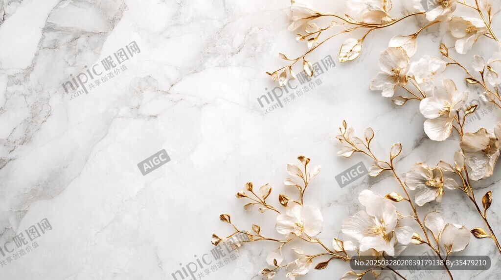 大理石上的優(yōu)雅白色花卉