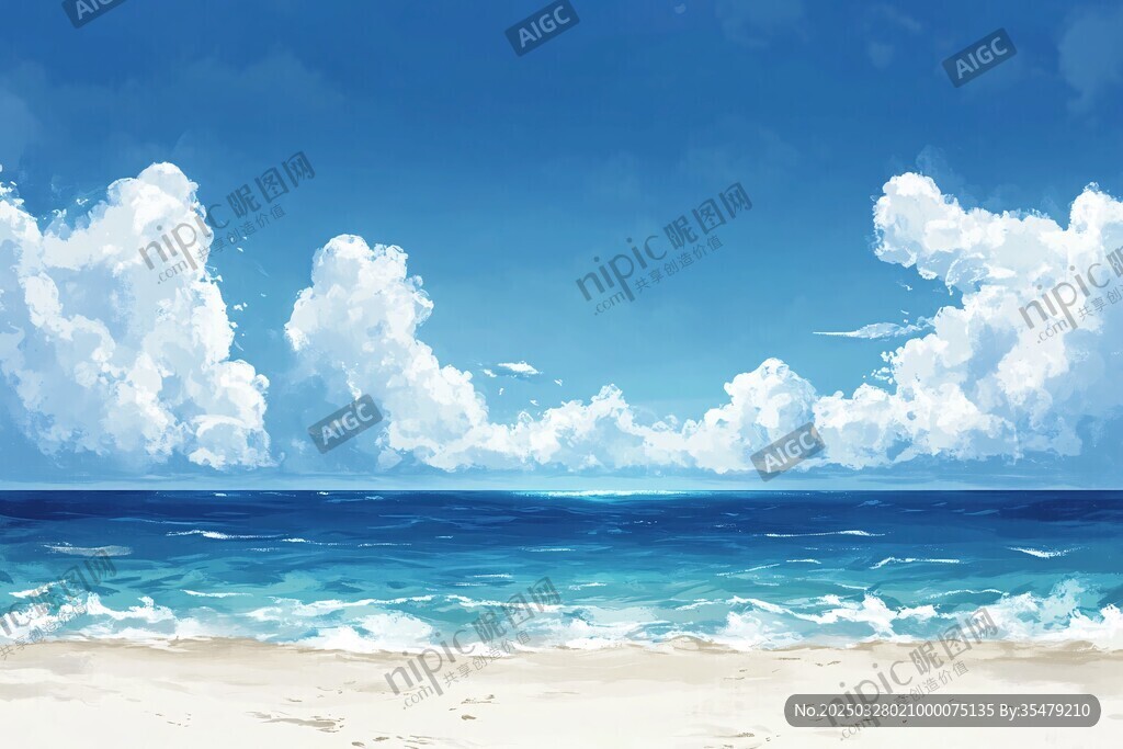夢(mèng)幻海景 藍(lán)天碧海與白云