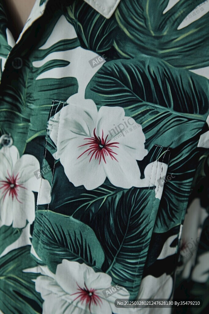 熱帶花卉綠葉印花服飾